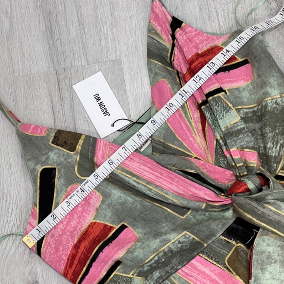 NWT Jason Wu Abstract Print Linen Blend Faux Wrap Midi Green & Pink Dress Size 4 - Picture 12 of 15